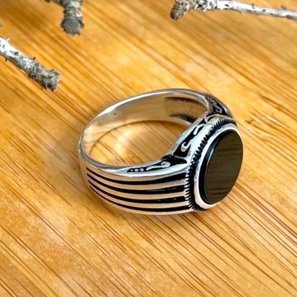 925 Sterling Silver Men's Rings With Natural Onyx